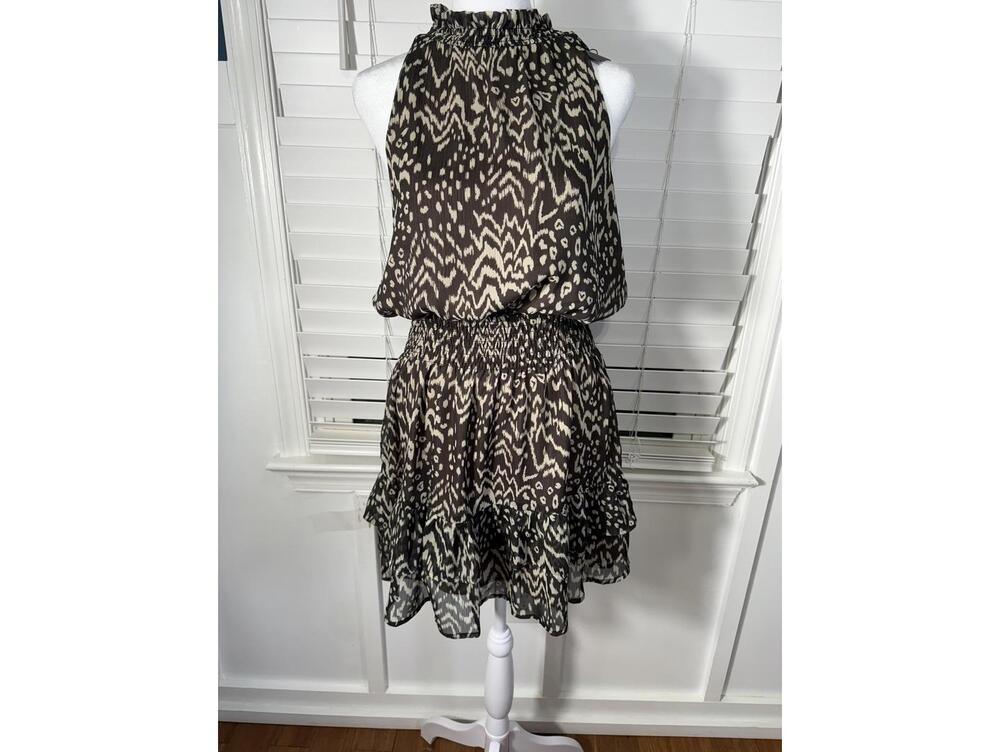 Dress Forum Brown and Beige Patterned Halter Dress Medium NWT